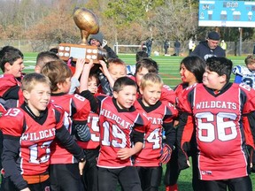 Handout/Cornwall Standard-Freeholder/Postmedia Network
Erica Nelson-Quibell provided this photo of the Cornwall Wildcats Tyke 2 team hoists the Gilchrist Cup, after winning the National Capital Amateur Football Association's A championship at the Nepean Sportsplex on Nov. 3, 2019.

Handout Not For Resale