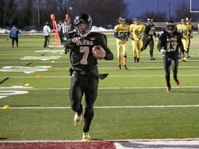 The J.C. Charyk Hanna Hawks took their second Championship title on Nov. 22, winning 72-36 against the Breton Cougars. The Hawks went undefeated this season. Sam Lizotte photo