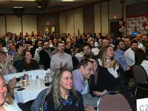 Over 500 campaign volunteers applaud as school children hold up numbers signifying the fundraising total of the 2019 campaign for the Kingston, Frontenac, Lennox and Addington United Way at the Ambassador Hotel and Conference Centre on Thursday November 28, 2019.