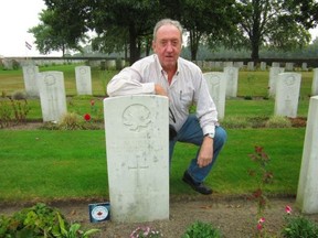 Southampton's Bill Streeter received the Saugeen Shores Municipal Heritage Award Nov.11, 2019 for his historical sleuthing that put faces to names of  the "The Glorious Dead" from this area on street banners. He visited the of James Currie of Southampton  At the WWII Groesbeek Canadian War Cemetery in 2016. File photo.