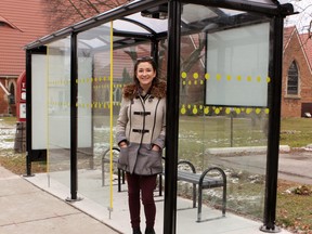 Ride Norfolk has began collecting fares for rides. Pictured in the bus shelter on Court Street in Simcoe is Blaire Sylvester, the county’s public transportation and business development coordinator. (ASHLEY TAYLOR/SIMCOE REFORMER)