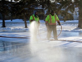 City workers flood the skating oval at Lee Park in 2019. Nugget File Photo