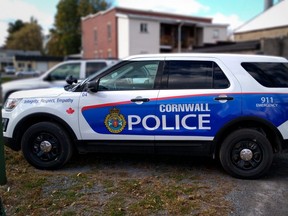 Cornwall police cruiers stock photo
