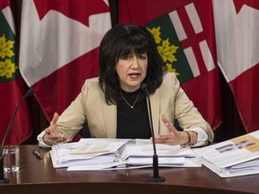 Ontario Auditor General Bonnie Lysyk speaks during a press conference at Queen's Park after the release of her 2019 annual report in Toronto on Wednesday, Dec. 4, 2019. (THE CANADIAN PRESS/Aaron Vincent Elkaim)