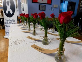 The 14 women massacred 30 years ago in Montreal were remembered at a ceremony at Goderich Legion on Friday, Dec. 6. Hosted by the Huron Domestic Assault Review Team (DART), residents were encouraged to be better, and do better, in action taken to ending gender-based violence. KATHLEEN SMITH