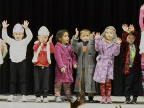 Ms. Sandre and Ms. Knox's kindergarten classes perform "Silent Night" in sign language/the Friendly Beasts, and danced to "Oh what a glorious night" at the St. Anthony's Christmas Concert on Thursday, December 19. Hannah MacLeod/Kincardine News