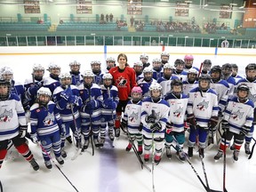 Sudbury native and highly decorated Team Canada player Rebecca Johnston scrimmaged with hockey players from The Sudbury and District Girls Hockey Association at the Gerry McCrory Countryside Sports Complex in Sudbury, Ont. on Monday, December 23, 2019. Johnston presented the association with $21,000 during the event. After joining Kendall Coyne Schofield, Renata Fast and Brianna Decker for the NHL All-Star festivities last January in San Jose, Johnston was awarded $25,000 from the NHL Foundation, to be used towards charities or hockey programs of their choice. John Lappa/Sudbury Star/Postmedia Network