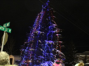 Cochrane's community Christmas tree was illuminated for the season last year. Plans have not announced for the 2020 season.TP.JPG