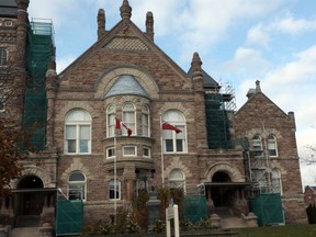The Woodstock Courthouse at Hunter Street serves as Oxford County's Ontario Court of Justice.