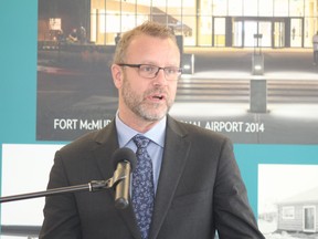RJ Steenstra, president and CEO of the Fort McMurray Airport Authority, speaks at the Fort McMurray International Airport on March 6, 2019. Laura Beamish/Fort McMurray Today/Postmedia Network
