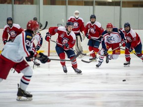 Ottawa Jr. Senators Ethan Mulhearn chases down the puck during play against the Cornwall Colts on Thursday January 30, 2020 in Cornwall, Ont. Cornwall lost 5-1. Robert Lefebvre/Special to the Cornwall Standard-Freeholder/Postmedia Network