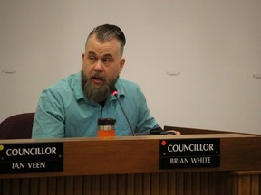 Sarnia Coun. Brian White is shown in this file photo speaking during a Lambton County council committee meeting.