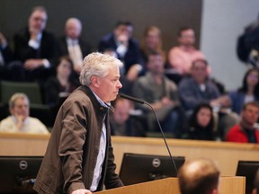 Tom Fortin, of Casino Free Sudbury, makes a presentation at the City of Greater Sudbury planning committee meeting in 2018. In 2019, Fortin filed a legal challenge in Superior Court alleging the city acted with bias in advancing an arena/casino project on The Kingsway.