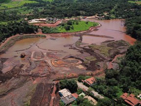 Aerial view of Parque da Cachoeira, which suffered the January 25, 2019 dam collapse, in Brumadinho, state of Minas Gerais, Brazil, on January 7, 2020. - Brazil marks on January 25, 2020, the first anniversary of the Brumadinho dam collapse, one of the country's worst industrial accidents that left 270 people dead. Millions of tons of toxic mining waste engulfed houses, farms and waterways, devastating the mineral-rich region in the southeastern state of Minas Gerais. It was the second such disaster involving Brazilian mining giant Vale, one of the biggest mining companies in the world, in three years.