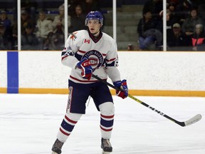 Rayside-Balfour Canadians forward Nick DeGrazia (61) competes against the Blind River Beavers during NOJHL action at Chelmsford Arena in Chelmsford, Ontario on Thursday, February 20, 2020.