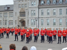 Officer cadets stand at attention during the Royal Military College graduation and commissioning parade in Kingston in May 2017. (Joe Cattana/For The Whig-Standard)