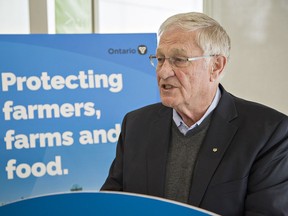 Ontario Minister of Agriculture, Food and Rural Affairs Ernie Hardeman speaks following a round table discussion with local farmers and producers on Thursday February 6, 2020 at the tourism centre in Brantford, Ontario. (Brian Thompson/Postmedia Network)