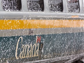 Ice encrusts a Via Rail coach