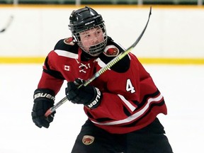 Wallaceburg Thunderhawks' Joe Betterley (4) plays against the Amherstburg Admirals at Wallaceburg Memorial Arena in Wallaceburg, Ont., on Wednesday, Feb. 5, 2020. Mark Malone/Chatham Daily News/Postmedia Network