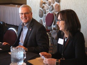 MPP Jim McDonell, seated beside Cornwall Community Hospital president and CEO Jeanette Despatie, hosted pre-budget consultation meetings at the Ramada Inn on Wednesday. Photo on Wednesday, February 5, 2020, in Cornwall, Ont. Todd Hambleton/Cornwall Standard-Freeholder/Postmedia Network
