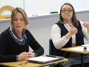Karen Roundpoint (left, public health nurse with the Eastern Ontario Health Unit), and event organizer Carilyne Hebert at the Vibrant Communities Health Services Working Group meeting. Photo on Thursday, February 27, 2020, in Cornwall, Ont. Todd Hambleton/Cornwall Standard-Freeholder/Postmedia Network