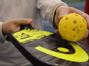 A pickleball paddle and Wiffle ball are shown. (File photo)