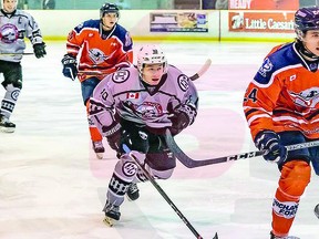 Espanola Express forward Brennen Martel, in NOJHL action against the Soo Thunderbirds last February.