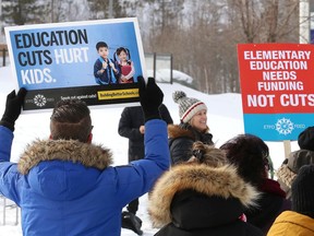 Members of the Elementary Teachers' Federation of Ontario (ETFO) hit the picket line in Sudbury, Ont. on Thursday February 6, 2020.