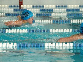 Twin sisters Catherine, left, and Sarah Avery, 11, of Owen Sound compete in the 200-metre Individual Medley at the Huronia Region Short Course Championships at the YMCA of Owen Sound Grey Bruce on Friday, January 31, 2020 in Owen Sound, Ont. Approximately 250 youth from clubs including Owen Sound, Port Elgin, Barrie, Hunstville, Peterborough, Lindsay, Orangeville and Collingwood competed at the weekend swim meet. Rob Gowan/The Owen Sound Sun Times/Postmedia Network