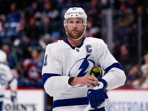 Tampa Bay Lightning centre Steven Stamkos (91) takes a break in the second period against the Colorado Avalanche at the Pepsi Center in Denver, Colo., on Monday, Feb. 17, 2020. (Isaiah J. Downing/USA Today)
