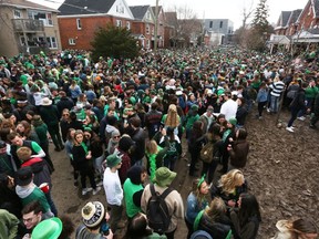 A giant street party was in full swing by early afternoon on St. Patrick's Day on Aberdeen Street. Hundreds of partygoers crowded the street, sidewalks, house porches and lawns in the annual gathering on March 17, 2019.