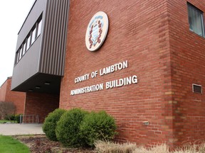 Lambton County's administration building in Wyoming is shown in this file photo.