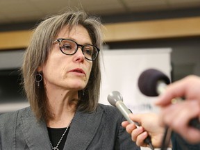 Dr. Penny Sutcliffe, Medical Officer of Health with Public Health Sudbury and Districts, addresses the media at a press conference at the health unit in Sudbury, Ont. on Wednesday March 11, 2020.