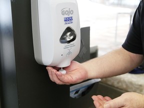Hand-sanitizing stations have been installed at various locations at Tom Davies Square to combat the COVID-19 virus.