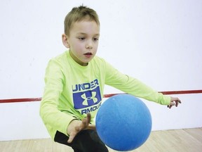 Jaxon St. Pierre, 7, takes part in a March Break camp at the Howard Armstrong Recreation Centre in Hanmer, Ont. on Monday March 16, 2020. City of Greater Sudbury is resurfacing the indoor track at the Howard Armstrong Recreation Centre, beginning April 11.