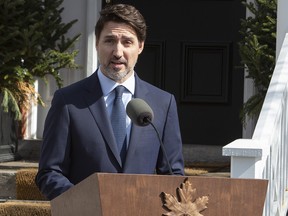 Prime Minister Justin Trudeau holds a news conference at Rideau cottage in Ottawa, on Friday, March 13, 2020.