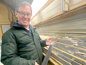 Mark Selby, chair and CEO of Canada Nickel Company, holds a core sample from a recent drilling program at its Crawford Project, 40 kilometres north of Timmins. The program revealed significant deposits of palladium and platinum. SUBMITTED PHOTO
