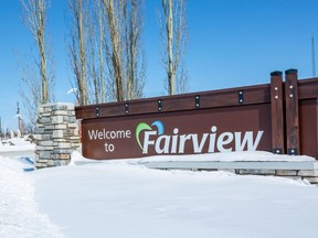 A welcome sign for Fairview, Alta. on Saturday, April 4, 2020.