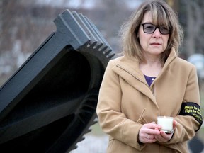 Michele McCleave-Kennedy, president of Sault Ste. Marie and District Labour Council, participates in National Day of Mourning at Civic Centre in Sault Ste. Marie, Ont., on Tuesday, April 28, 2020. (BRIAN KELLY/THE SAULT STAR/POSTMEDIA NETWORK)