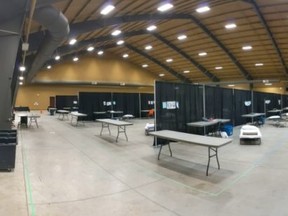 Shown is the inside of the isolation shelter at the John D. Bradley Convention Centre in Chatham. The temporary facility, which accommodates the area's homeless, will be used until a long-term location is found. (Handout)