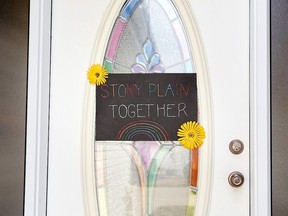 A decorated door in Stony Plain displays the phrase forming the #StonyPlainTogether hashtag. The task force that launched this initiative as well as a number of others over the prior months to deal with the impact of COVID-19 issued its final report Monday.