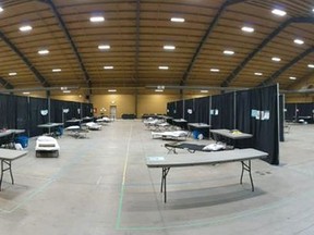 Shown is the inside of the isolation shelter at the John D. Bradley Convention Centre in Chatham. The temporary facility, which accommodates the area's homeless, will be used until a long-term location is found. (Handout)