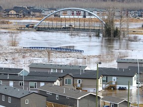 Flood waters from the Clearwater River cover the Ptarmigan Trailer Park in Waterways on Monday, April 27, 2020. Vincent McDermott/Fort McMurray Today/Postmedia Network