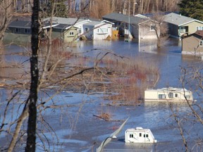 The flooded Ptarmigan Trailer Park in downtown Fort McMurray on Wednesday, April 29, 2020. Parts of downtown Fort McMurray began flooding on Sunday, April 26, 2020. Vincent McDermott/Fort McMurray Today/Postmedia Network