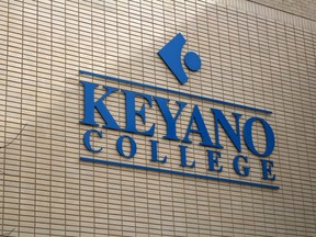 The Keyano College sign on the Syncrude Technology Centre building on the Keyano College Clearwater campus in Fort McMurray Alta. on Sunday, April 19, 2020. Laura Beamish/Fort McMurray Today/Postmedia Network