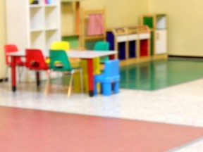 inside a kindergarten intentionally out of focus