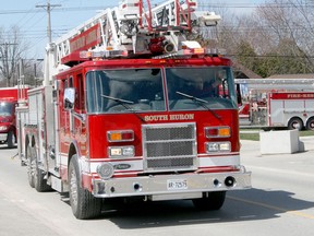 The South Huron Fire Department led a parade down Main Street in Exeter earlier this year to thank front line workers. Scott Nixon