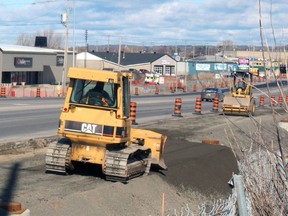 Construction crews resume work on the Seymour Street-North Bay bypass intersection project in North Bay back in April. Nugget File Photo