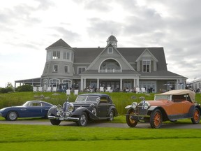 The top three award winners at the seventh annual Cobble Beach Concours d'Elegance sit outside the clubhouse on Sunday, September 15, 2019 in Georgian Bluffs, Ont. From left are most outstanding post-war vehicle, a 1954 Siata 200CS owned by Walter Eisenstark of Bluffton, SC, best of show, a 1938 Mercedes-Benz 540K Cabriolet owned by Bob Jepson Jr. of Savannah, Ga., and most outstanding pre-war vehicle, a 1917 Locomobile 48 Type M Series 7 owned by John and Mary McAlpin of Naples, NY. Rob Gowan/The Owen Sound Sun Times/Postmedia Network