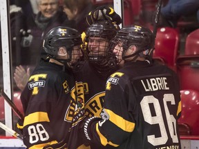 The Tavistock Braves celebrate a goal during the 2019-20 season. (Censational Photos)